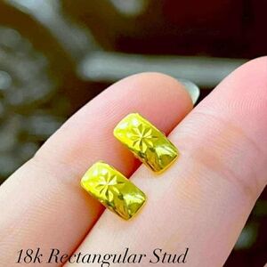 18k Gold Rectangular Stud Earrings 💯 Real Gold Pawnable